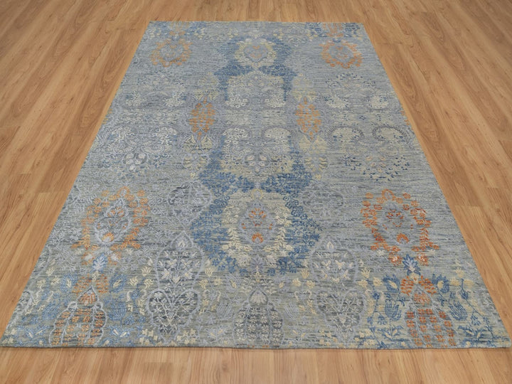 7'11" x 10'0" New Hand Knotted Grey Wool & Silk Rectangle Oriental Rug - MOA10291443