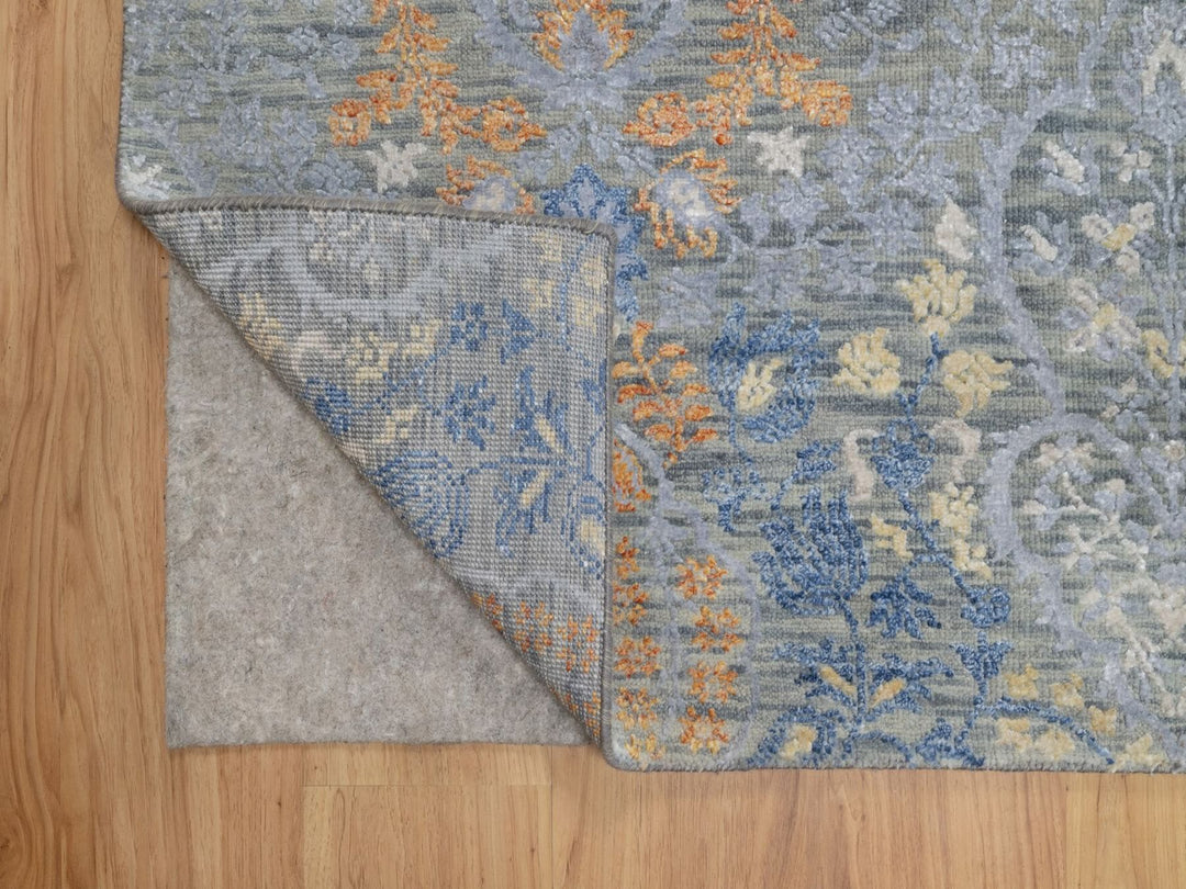 7'11" x 10'0" New Hand Knotted Grey Wool & Silk Rectangle Oriental Rug - MOA10291443