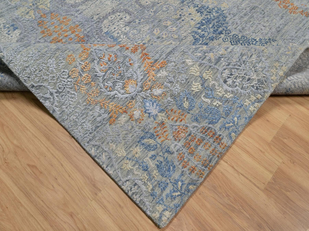 7'11" x 10'0" New Hand Knotted Grey Wool & Silk Rectangle Oriental Rug - MOA10291443