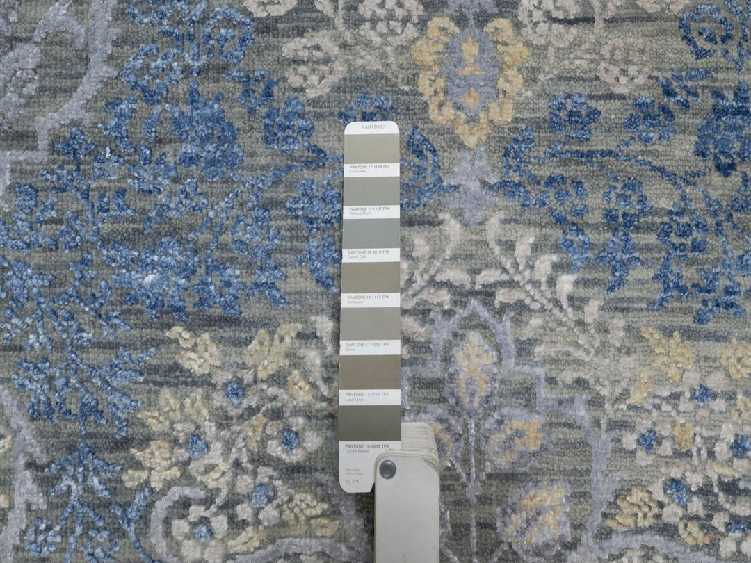 7'11" x 10'0" New Hand Knotted Grey Wool & Silk Rectangle Oriental Rug - MOA10291443