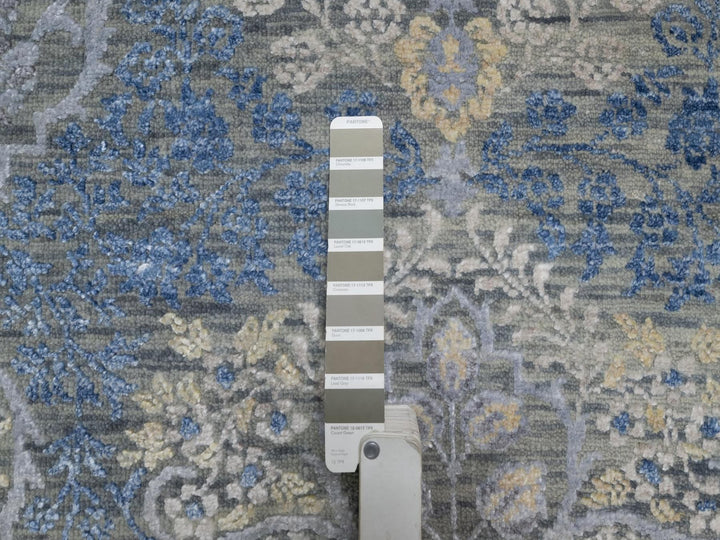 7'11" x 10'0" New Hand Knotted Grey Wool & Silk Rectangle Oriental Rug - MOA10291443