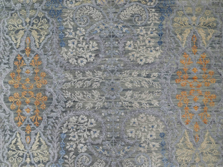 7'11" x 10'0" New Hand Knotted Grey Wool & Silk Rectangle Oriental Rug - MOA10291443