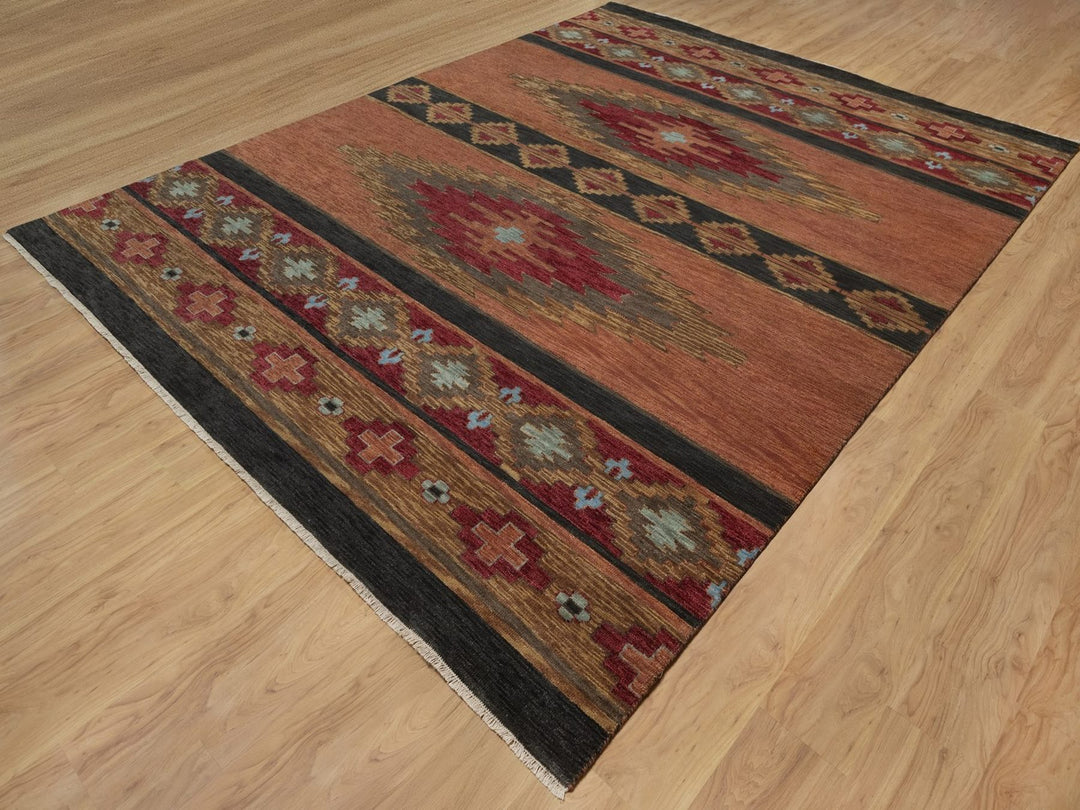 9'1" x 12'0" New Hand Knotted Brown Wool Rectangle Oriental Rug - MOA10291444