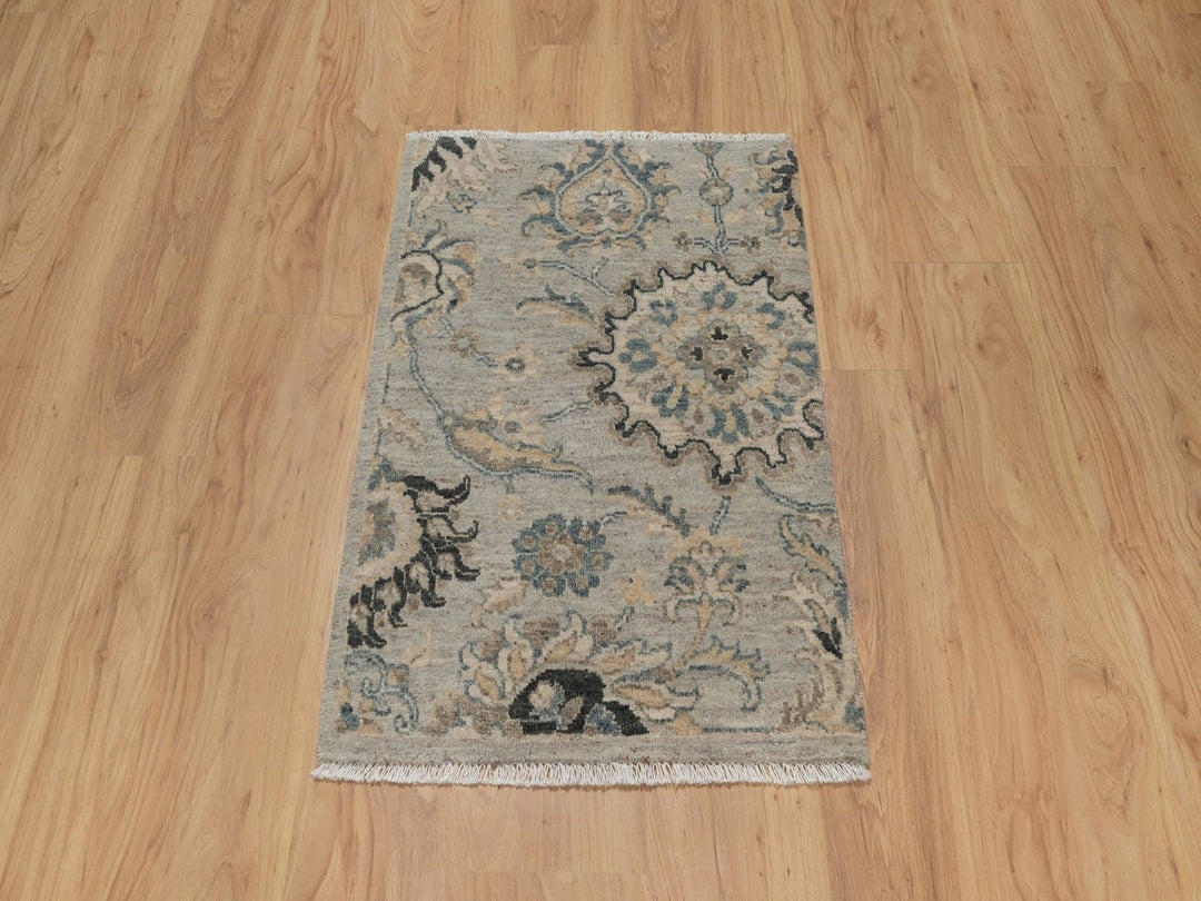 2'1" x 3'1" New Hand Knotted Grey Wool Rectangle Oriental Rug - MOA10291450