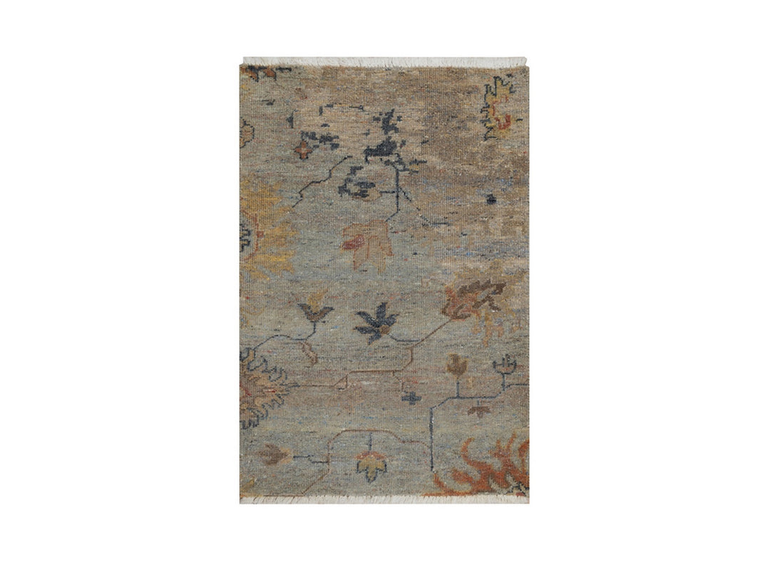 2'1" x 3'0" New Hand Knotted Grey Wool Rectangle Oriental Rug - MOA10291455