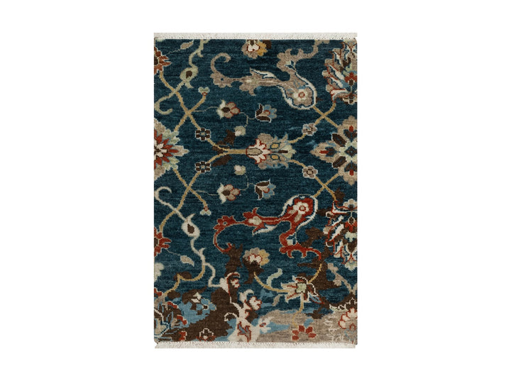 2'1" x 3'0" New Hand Knotted Blue Wool Rectangle Oriental Rug - MOA10291461