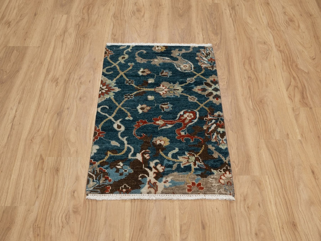 2'1" x 3'0" New Hand Knotted Blue Wool Rectangle Oriental Rug - MOA10291461