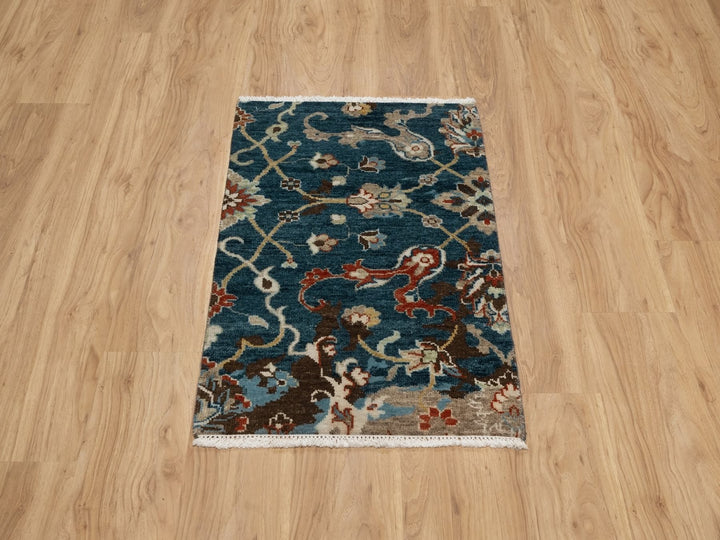 2'1" x 3'0" New Hand Knotted Blue Wool Rectangle Oriental Rug - MOA10291461