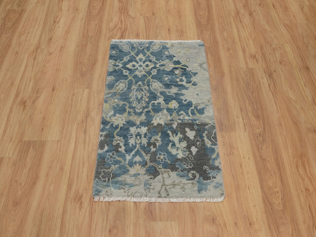 2'0" x 3'1" New Hand Knotted Blue Wool Rectangle Oriental Rug - MOA10291462