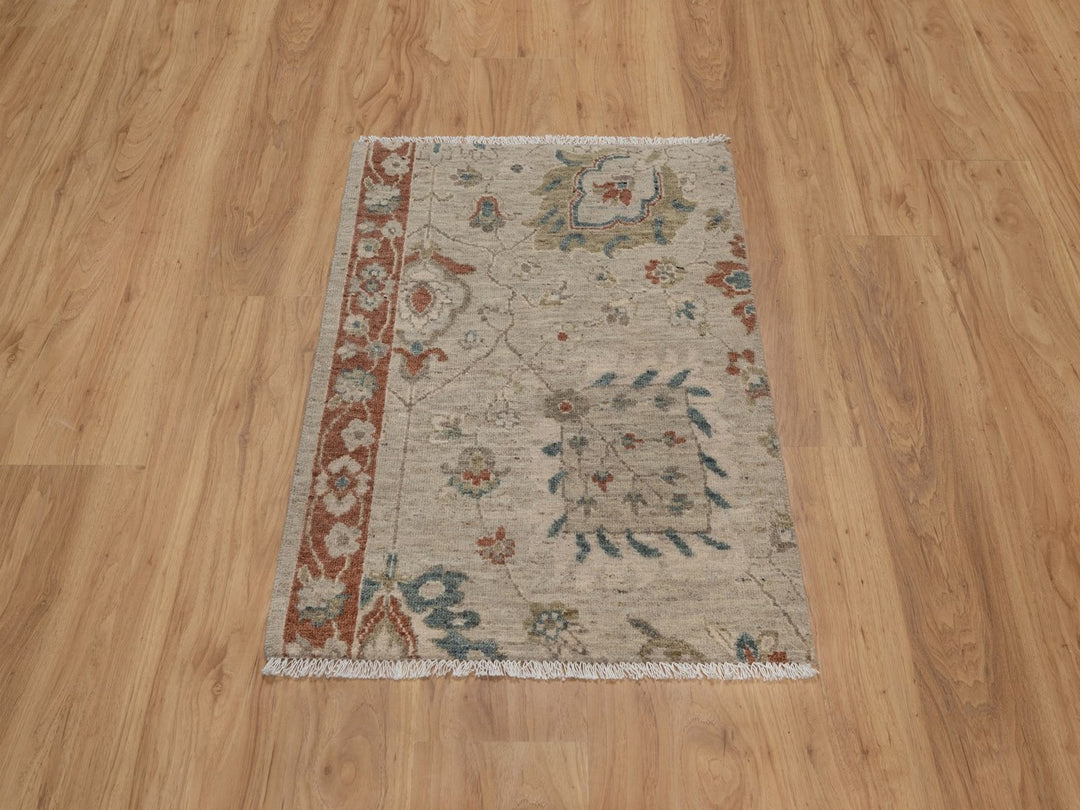 2'2" x 3'1" New Hand Knotted Beige Wool Rectangle Oriental Rug - MOA10291464