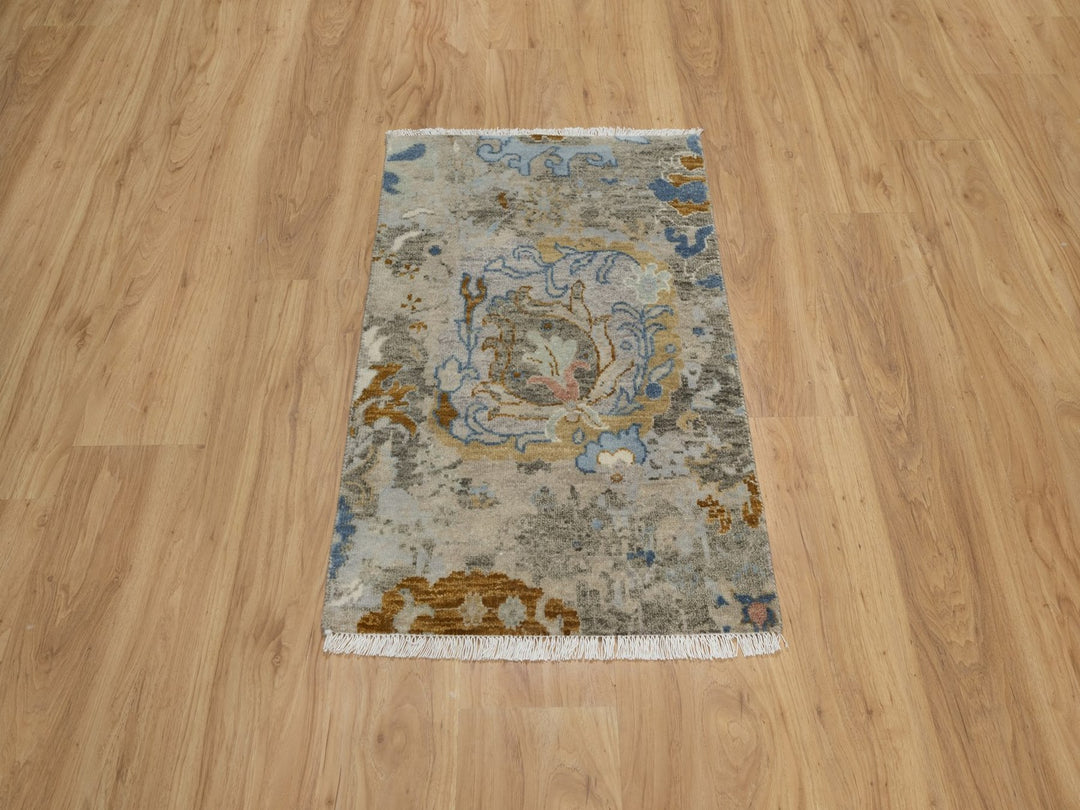 2'0" x 3'1" New Hand Knotted Ivory Wool Rectangle Oriental Rug - MOA10291465