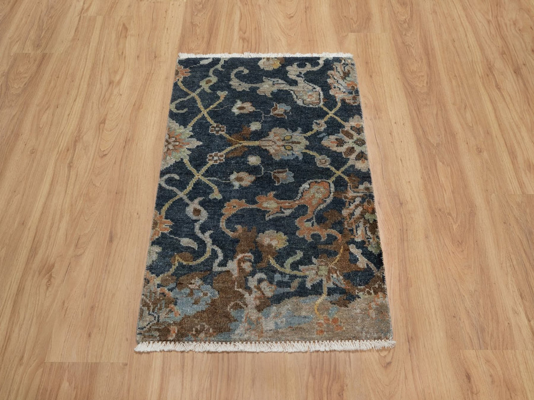 2'0" x 3'0" New Hand Knotted Blue Wool Rectangle Oriental Rug - MOA10291468