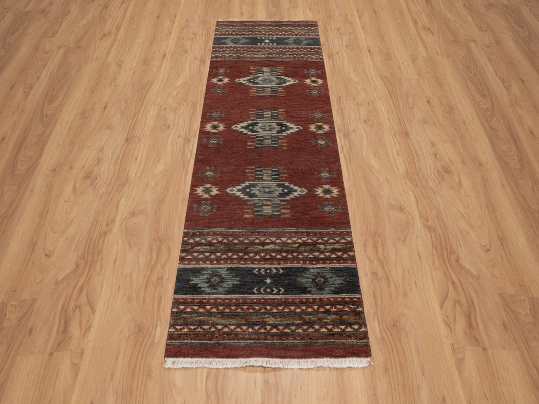 2'7" x 7'10" New Hand Knotted Red Wool Runner Oriental Rug - MOA10291470