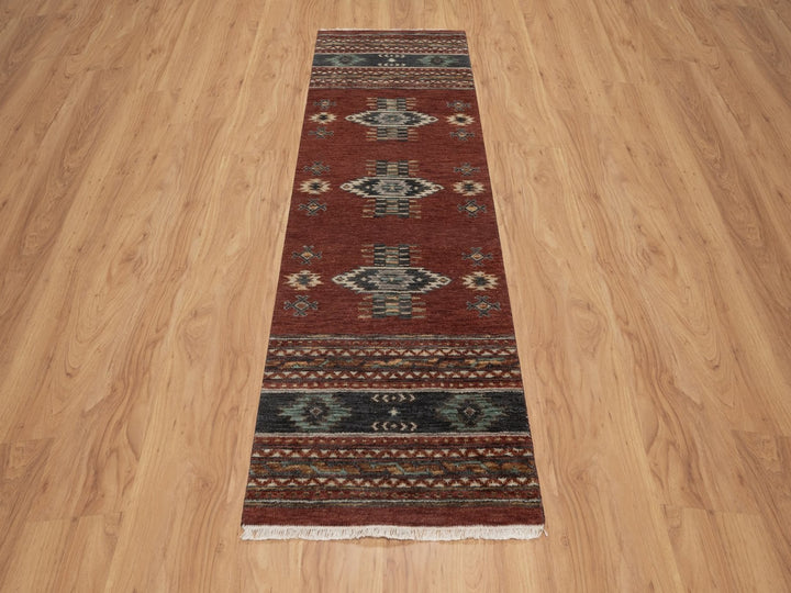 2'7" x 7'10" New Hand Knotted Red Wool Runner Oriental Rug - MOA10291470