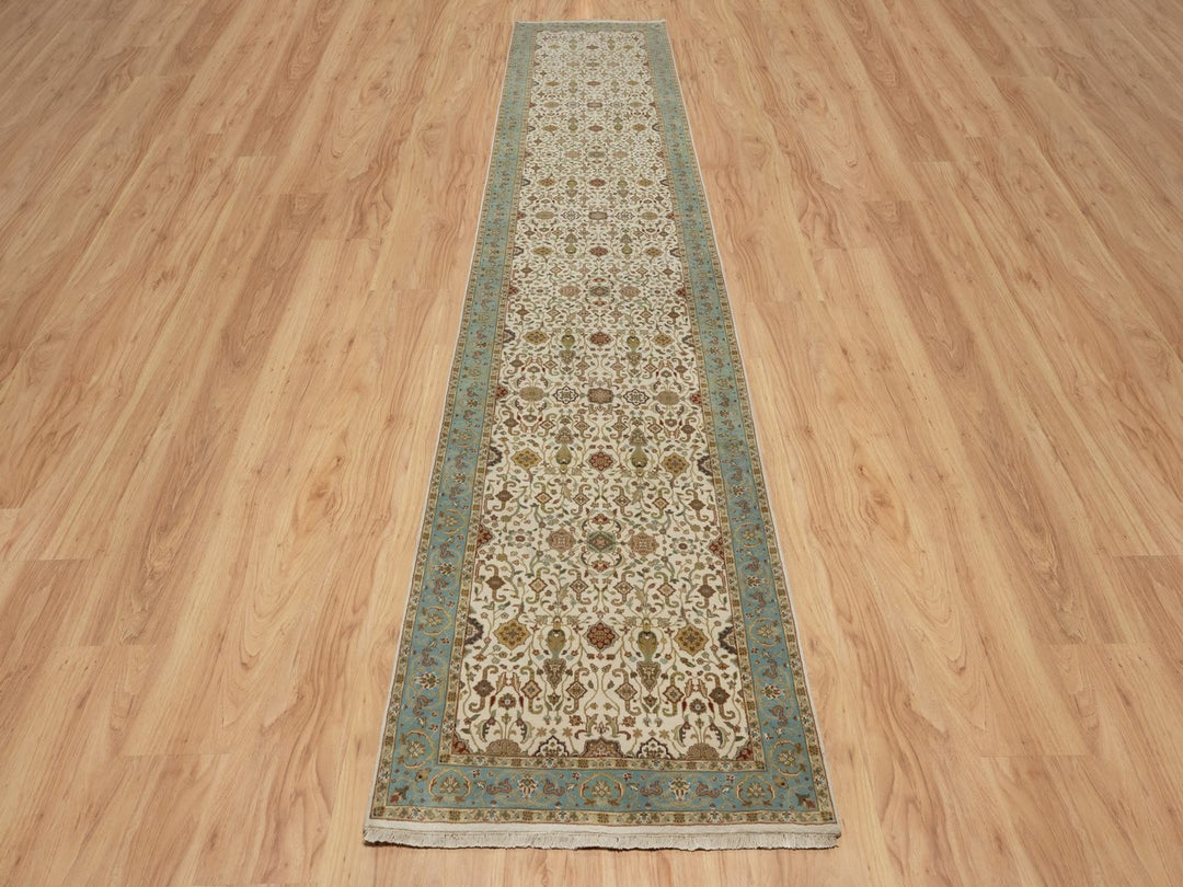 3'0" x 15'6" New Hand Knotted Ivory Wool Runner Oriental Rug - MOA10291474