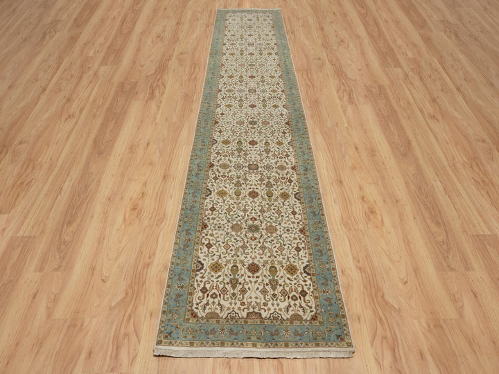 3'0" x 15'6" New Hand Knotted Ivory Wool Runner Oriental Rug - MOA10291474