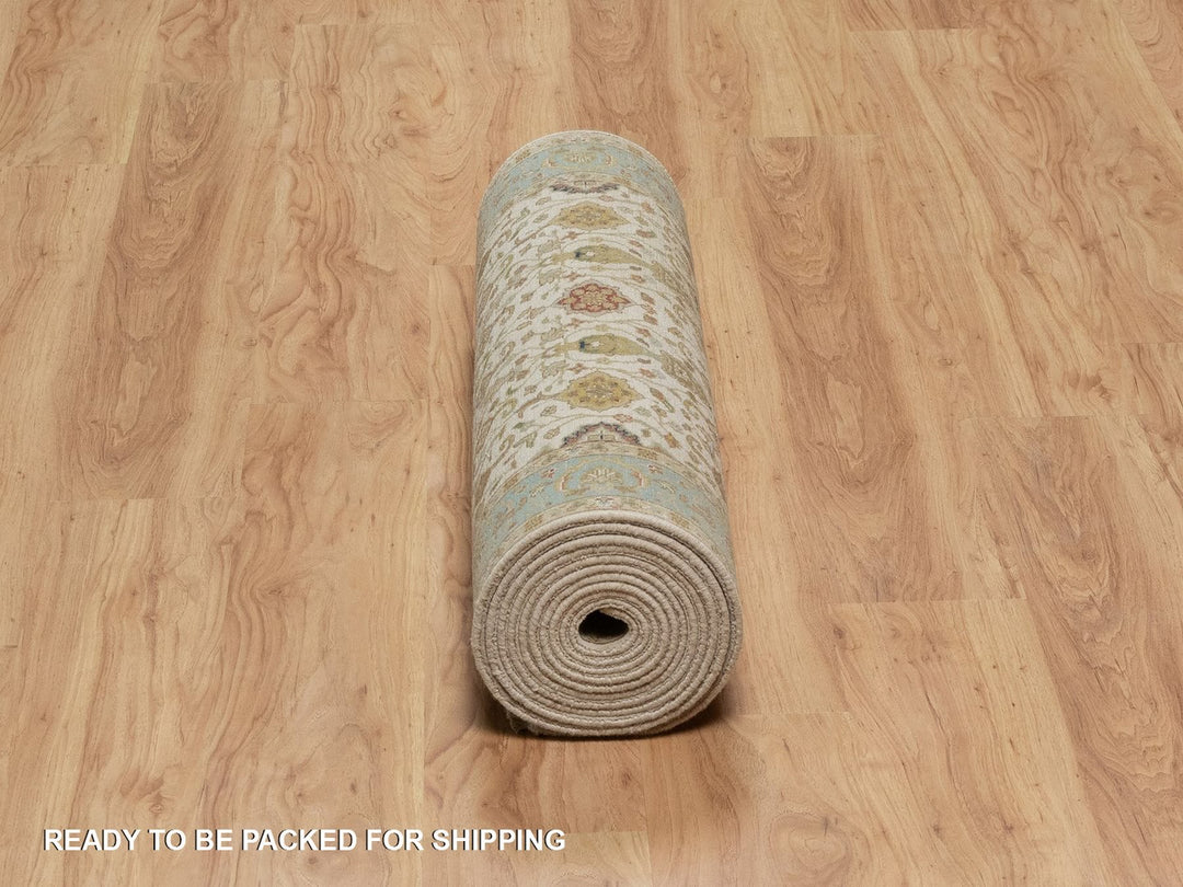 3'0" x 15'6" New Hand Knotted Ivory Wool Runner Oriental Rug - MOA10291474
