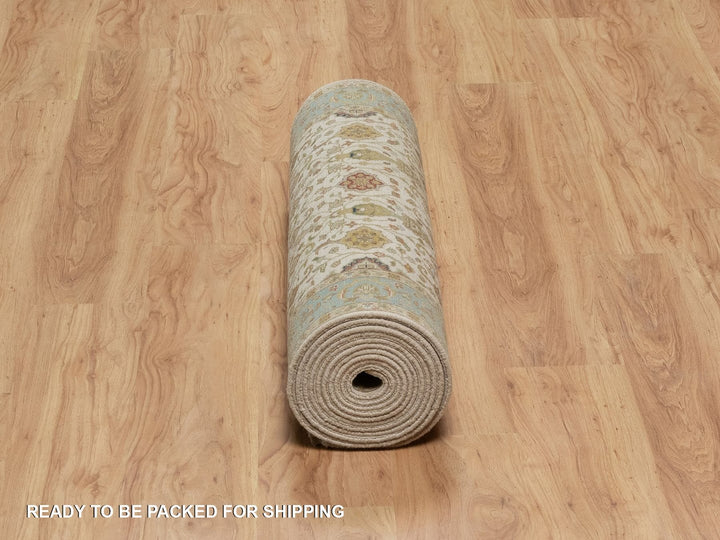 3'0" x 15'6" New Hand Knotted Ivory Wool Runner Oriental Rug - MOA10291474