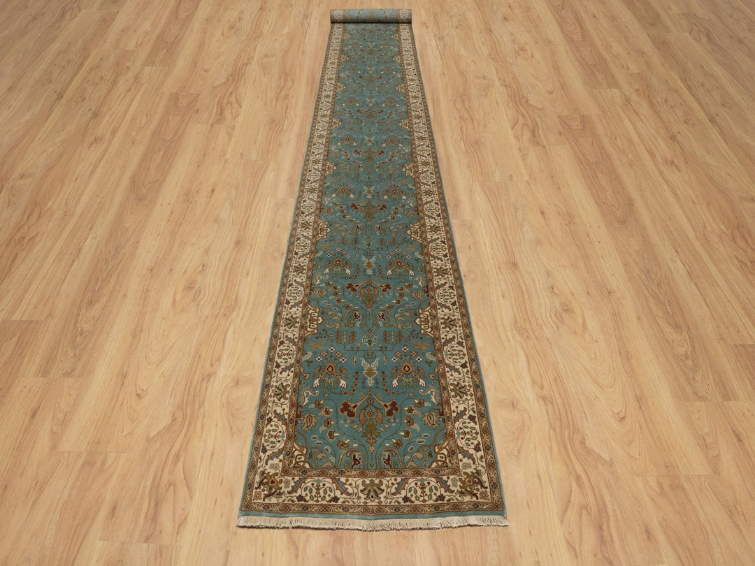 2'9" x 19'8" New Hand Knotted Blue Wool Runner Oriental Rug - MOA10291477