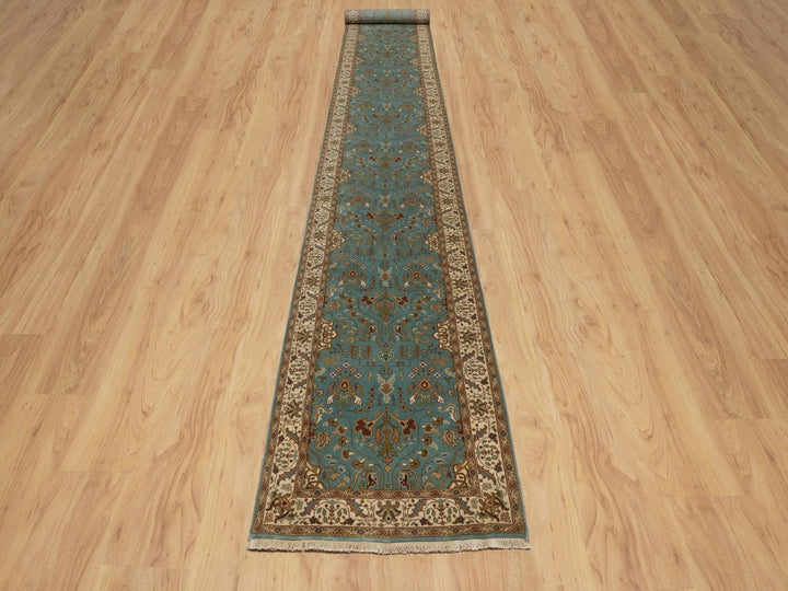 2'9" x 19'8" New Hand Knotted Blue Wool Runner Oriental Rug - MOA10291477