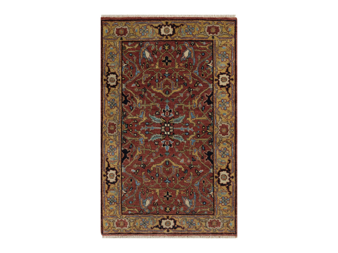 2'0" x 3'2" New Hand Knotted Red Wool Rectangle Oriental Rug - MOA10291483