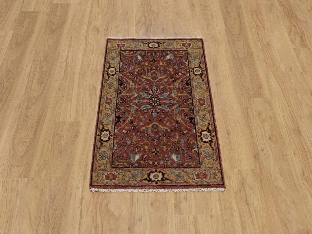 2'0" x 3'2" New Hand Knotted Red Wool Rectangle Oriental Rug - MOA10291483