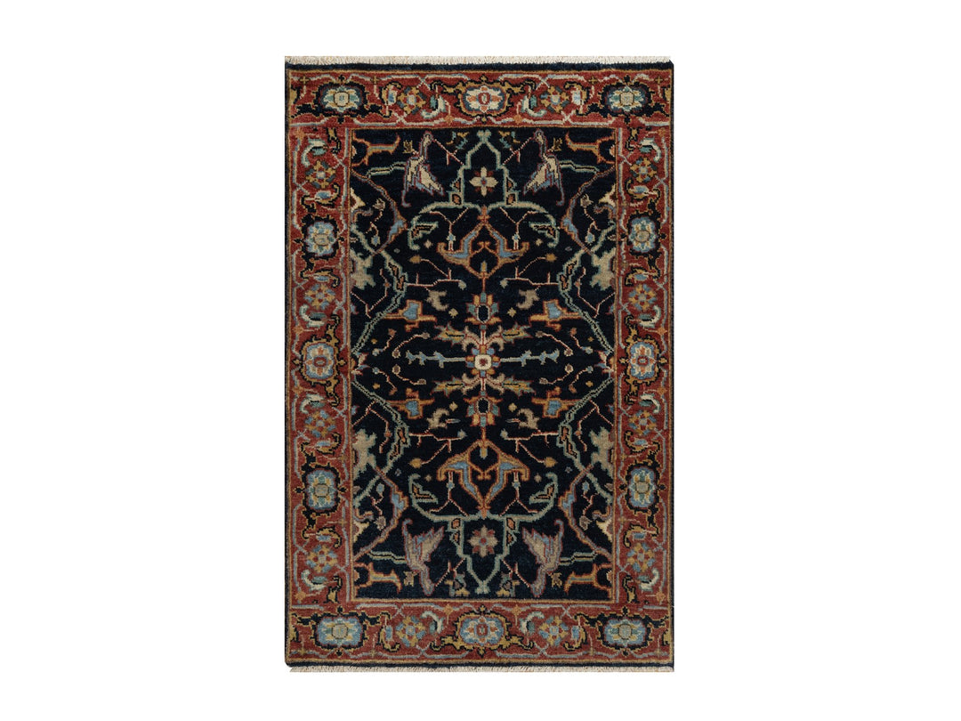 2'0" x 3'2" New Hand Knotted Blue Wool Rectangle Oriental Rug - MOA10291486