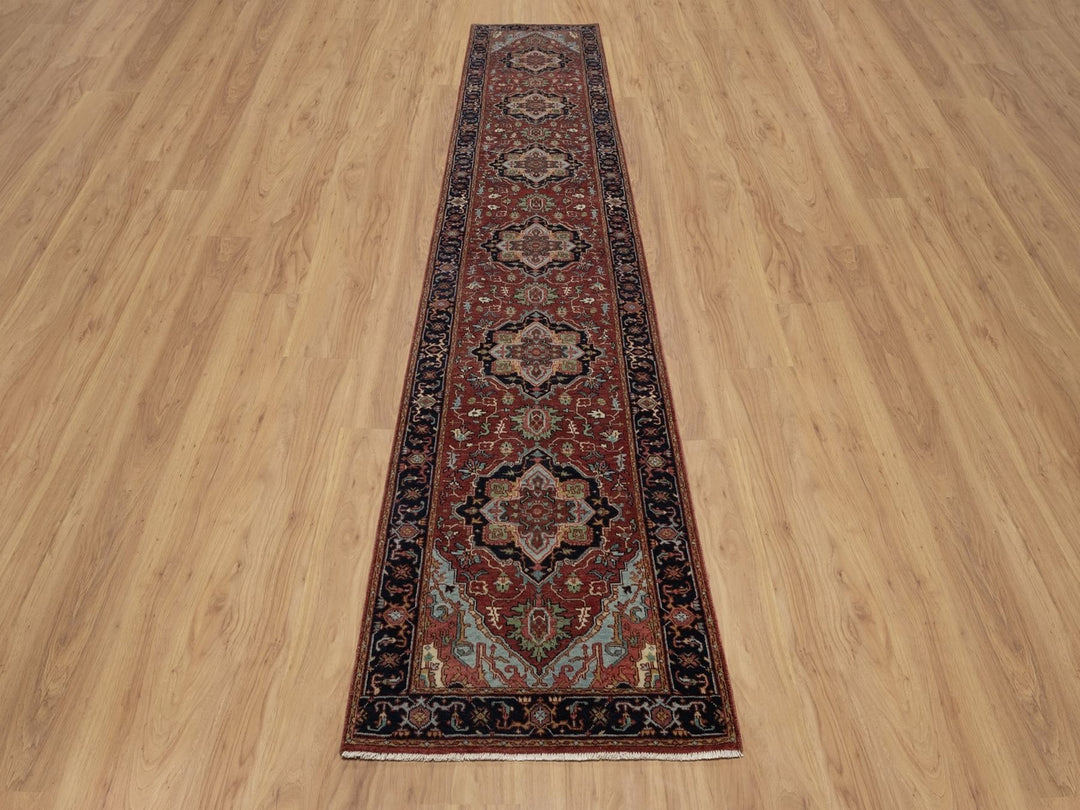 2'7" x 14'3" New Hand Knotted Red Wool Runner Oriental Rug - MOA10291495