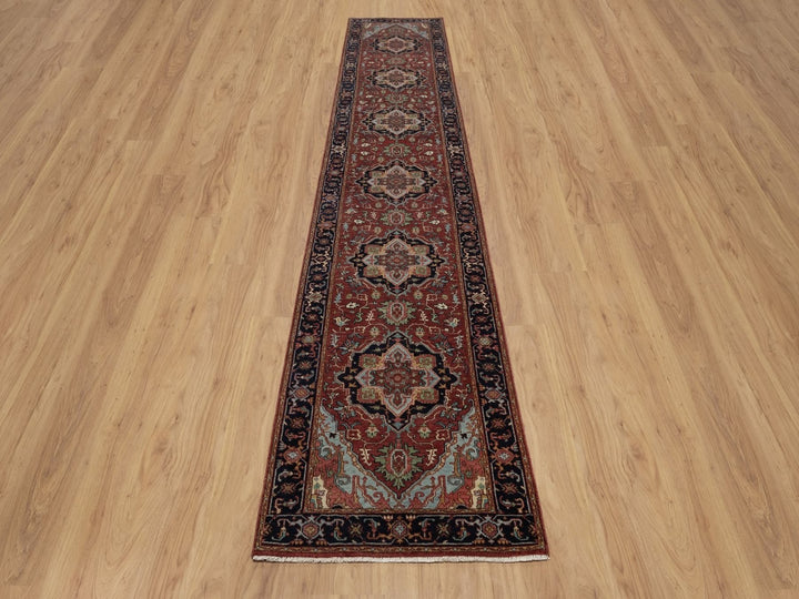 2'7" x 14'3" New Hand Knotted Red Wool Runner Oriental Rug - MOA10291495