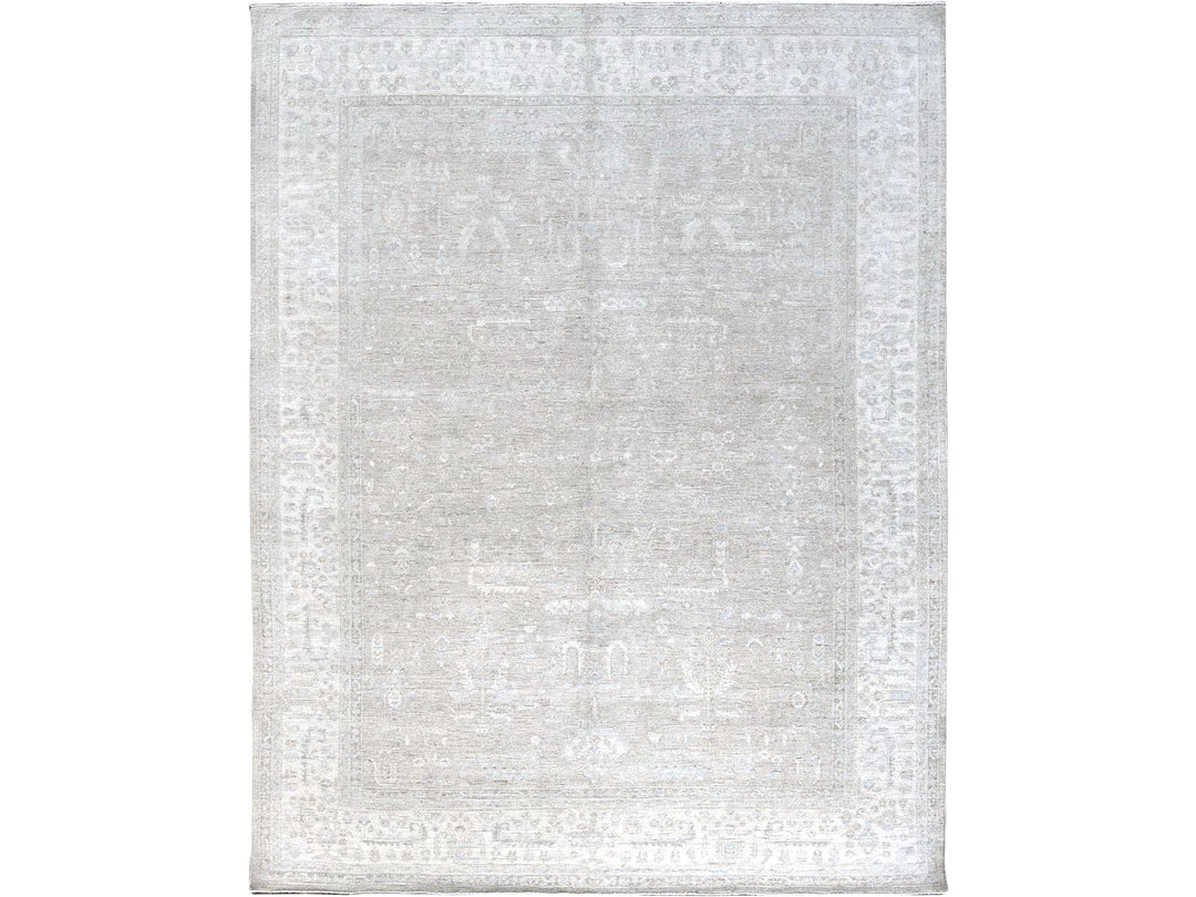 8'7" x 11'5" New Hand Knotted Grey Wool Rectangle Oriental Rug - MOA102914