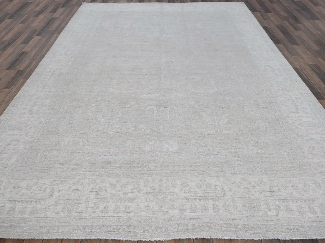 8'7" x 11'5" New Hand Knotted Grey Wool Rectangle Oriental Rug - MOA102914