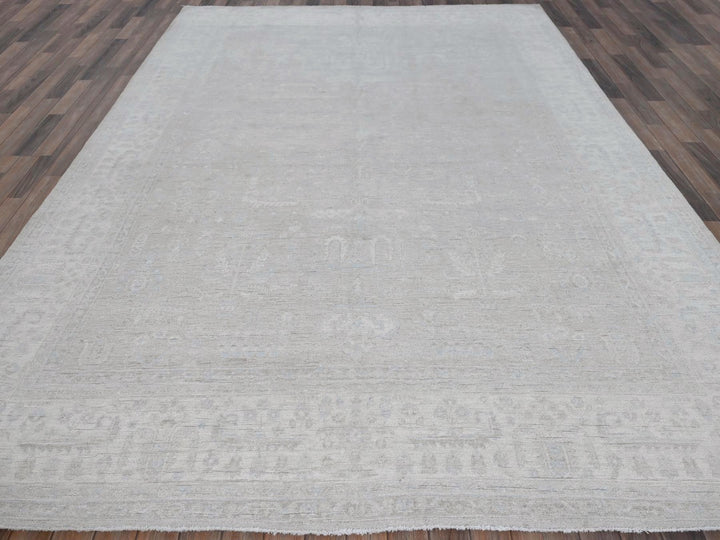8'7" x 11'5" New Hand Knotted Grey Wool Rectangle Oriental Rug - MOA102914