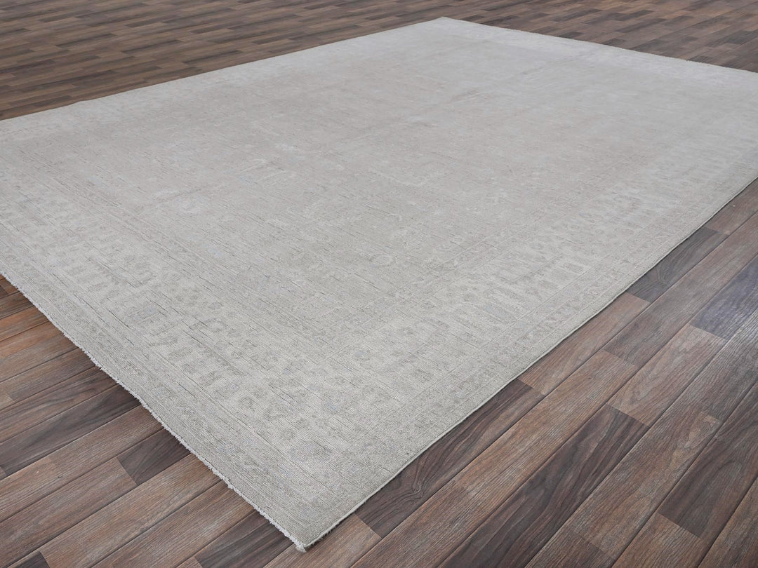 8'7" x 11'5" New Hand Knotted Grey Wool Rectangle Oriental Rug - MOA102914