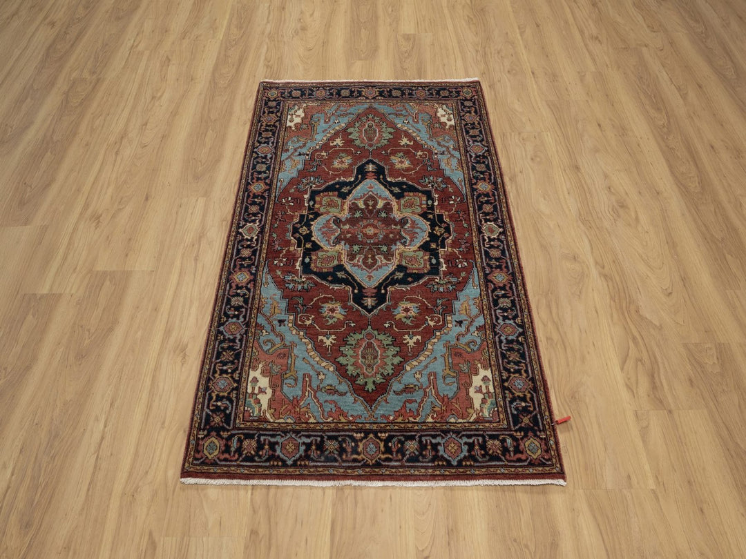 3'1" x 5'2" New Hand Knotted Red Wool Rectangle Oriental Rug - MOA10291500