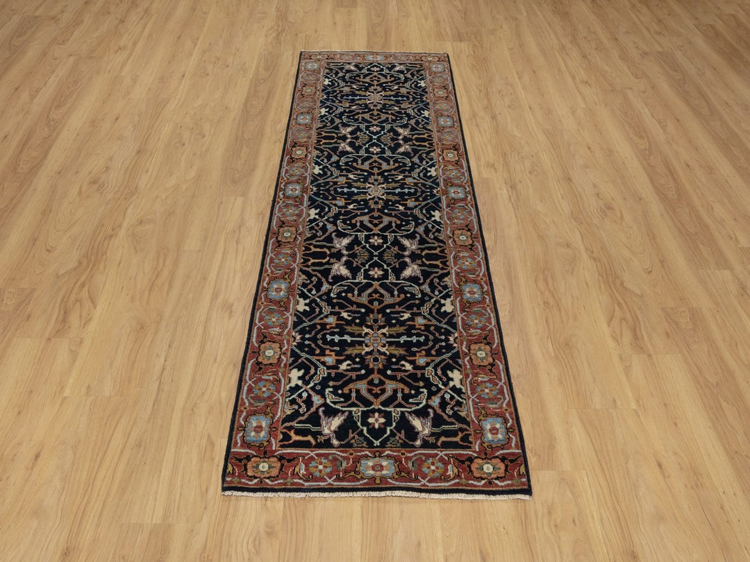 2'7" x 8'1" New Hand Knotted Blue Wool Runner Oriental Rug - MOA10291501