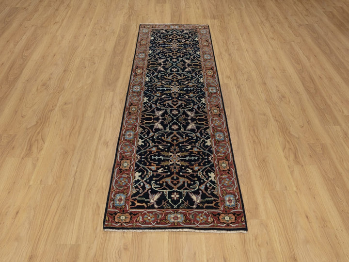 2'7" x 8'1" New Hand Knotted Blue Wool Runner Oriental Rug - MOA10291501