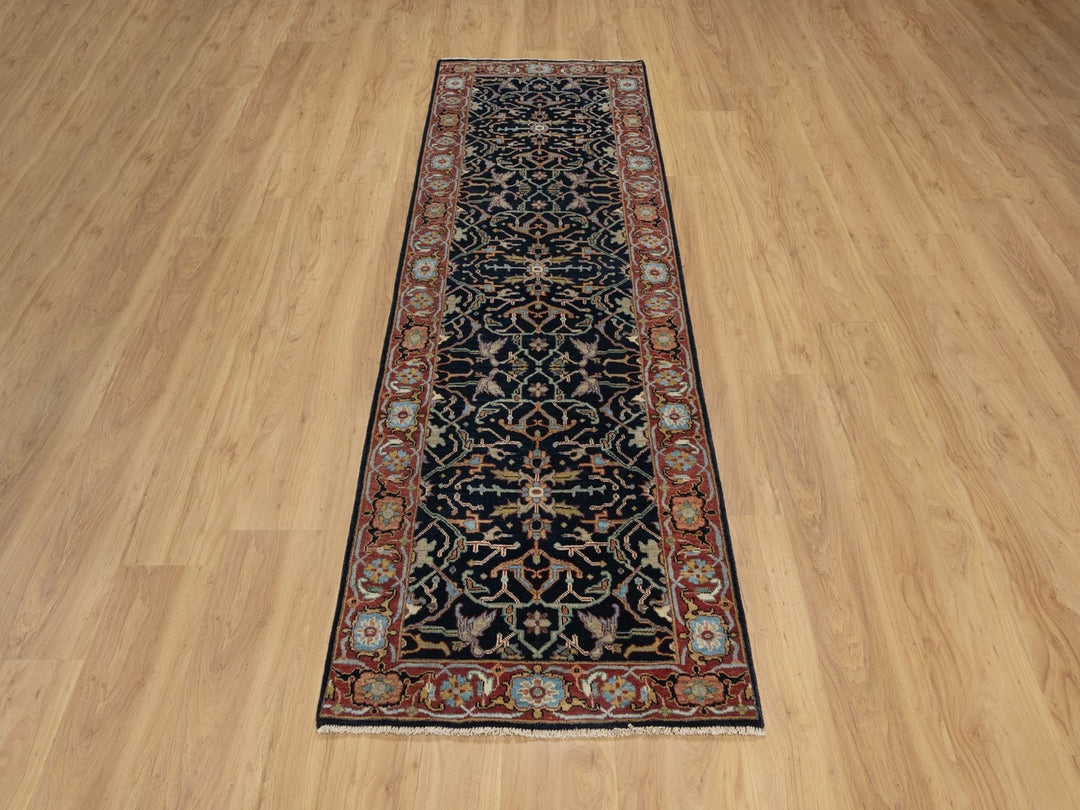 2'7" x 8'3" New Hand Knotted Blue Wool Runner Oriental Rug - MOA10291505
