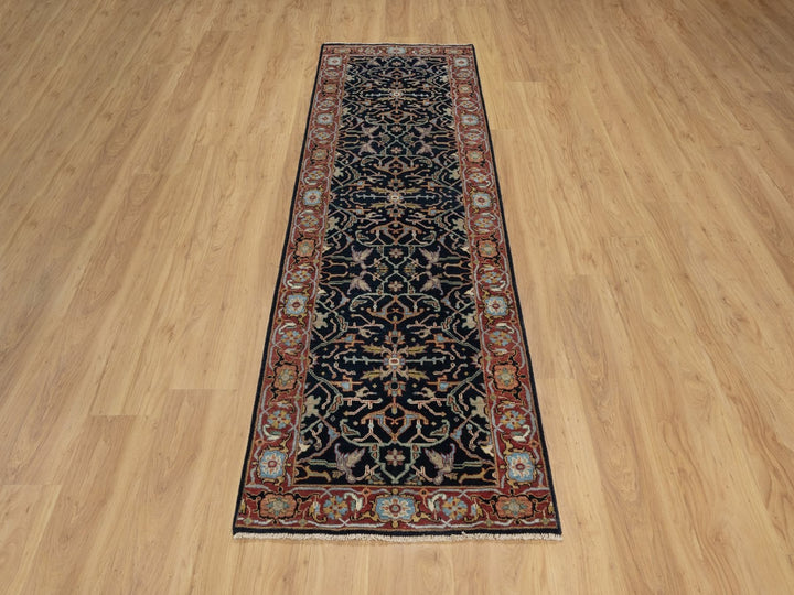2'7" x 8'3" New Hand Knotted Blue Wool Runner Oriental Rug - MOA10291505