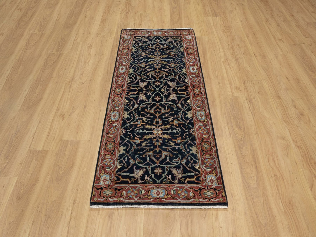 2'7" x 6'2" New Hand Knotted Blue Wool Runner Oriental Rug - MOA10291506