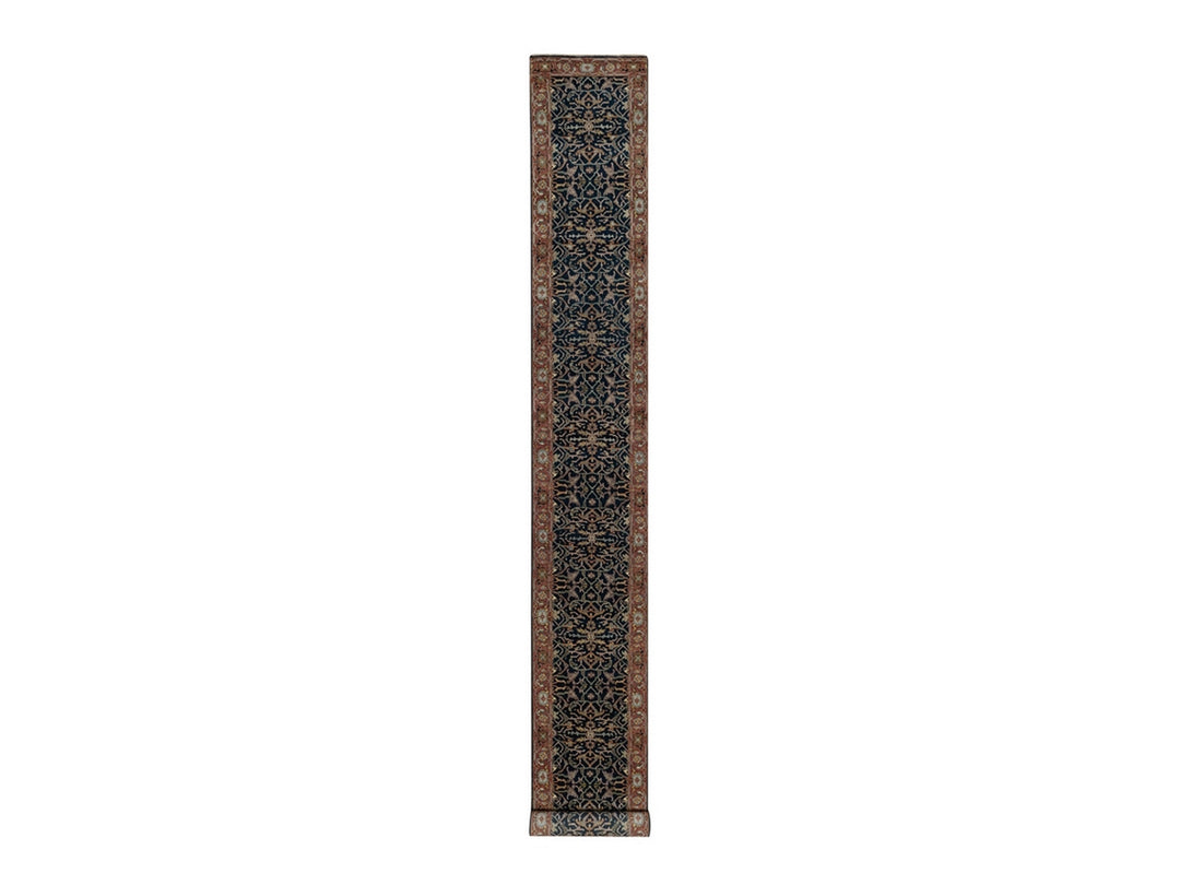 2'6" x 20'1" New Hand Knotted Blue Wool Runner Oriental Rug - MOA10291512