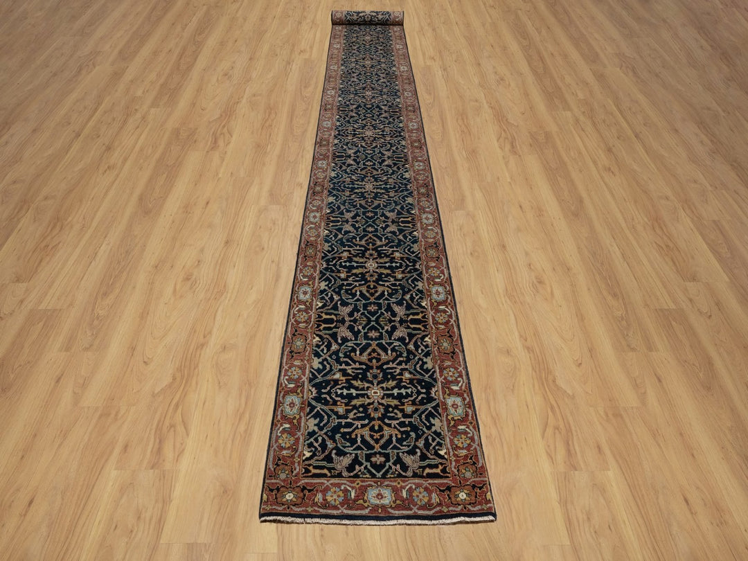 2'6" x 20'1" New Hand Knotted Blue Wool Runner Oriental Rug - MOA10291512