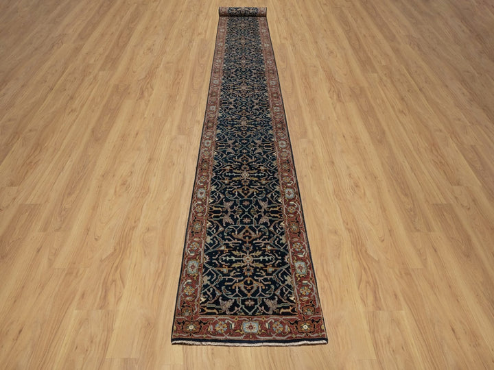 2'6" x 20'1" New Hand Knotted Blue Wool Runner Oriental Rug - MOA10291512