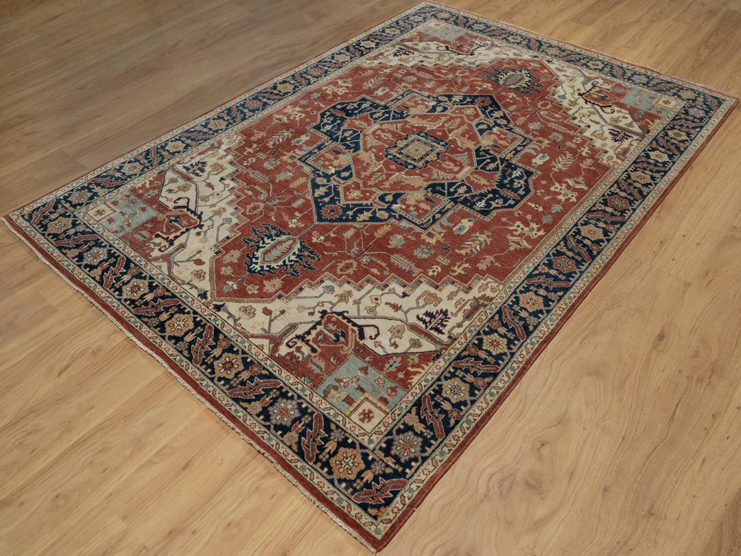 6'3" x 9'1" New Hand Knotted Red Wool Rectangle Oriental Rug - MOA10291514