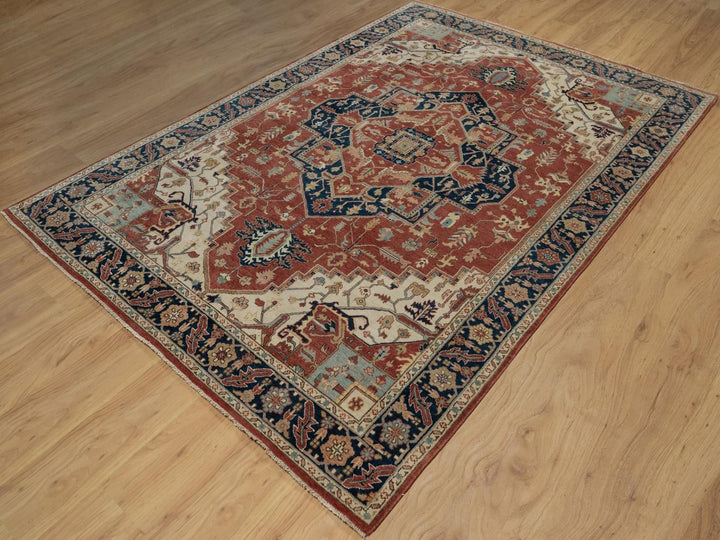 6'3" x 9'1" New Hand Knotted Red Wool Rectangle Oriental Rug - MOA10291514