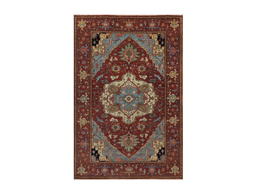 6'0" x 9'2" New Hand Knotted Red Wool Rectangle Oriental Rug - MOA10291515
