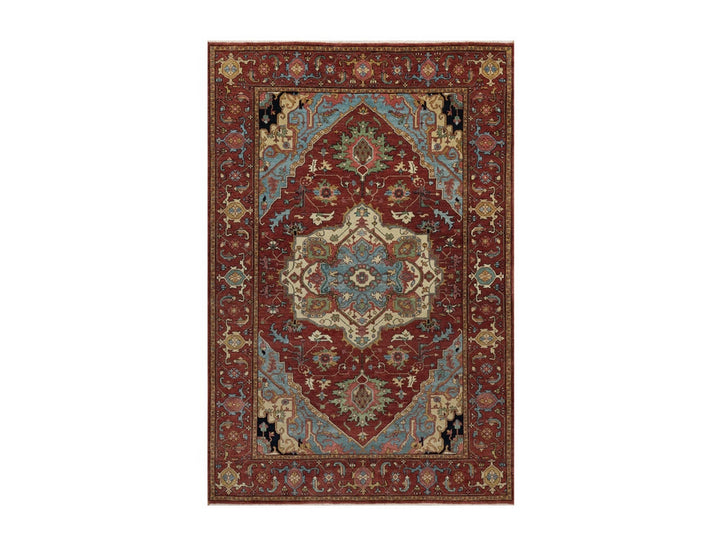 6'0" x 9'2" New Hand Knotted Red Wool Rectangle Oriental Rug - MOA10291515