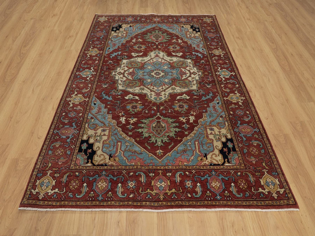 6'0" x 9'2" New Hand Knotted Red Wool Rectangle Oriental Rug - MOA10291515