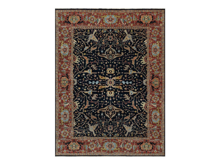 9'0" x 12'1" New Hand Knotted Blue Wool Rectangle Oriental Rug - MOA10291517