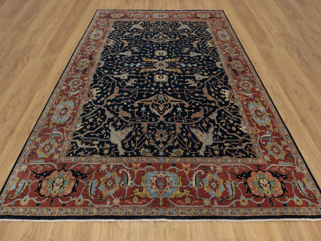 9'0" x 12'1" New Hand Knotted Blue Wool Rectangle Oriental Rug - MOA10291517