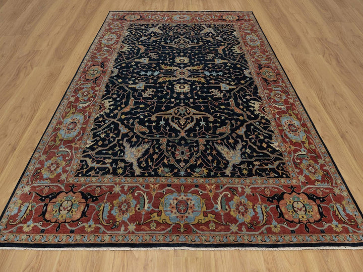 9'0" x 12'1" New Hand Knotted Blue Wool Rectangle Oriental Rug - MOA10291517